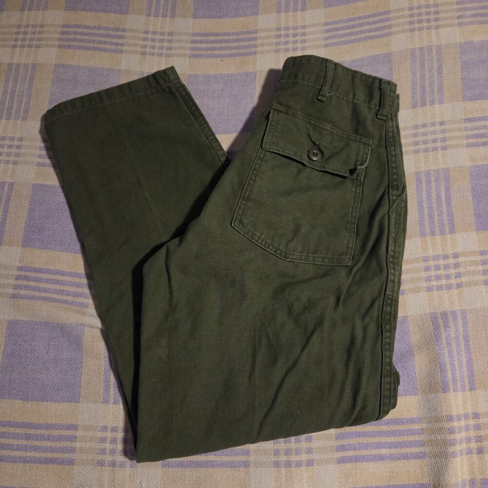 Baker Vietnam Era Cotton Sateen Button Fly OG 107 Green Pants 60s 70s 27 X 28.5